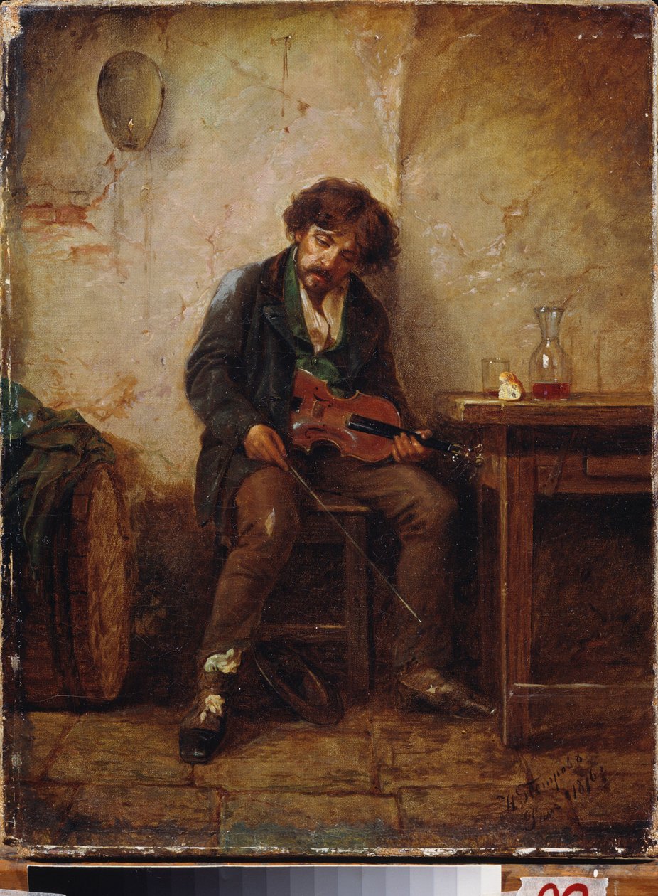 一个音乐家。 尼古拉·彼得罗维奇·彼得罗夫 (1834-1876) 绘画，布面油画 作者 尼古拉·彼得罗维奇·彼得罗夫