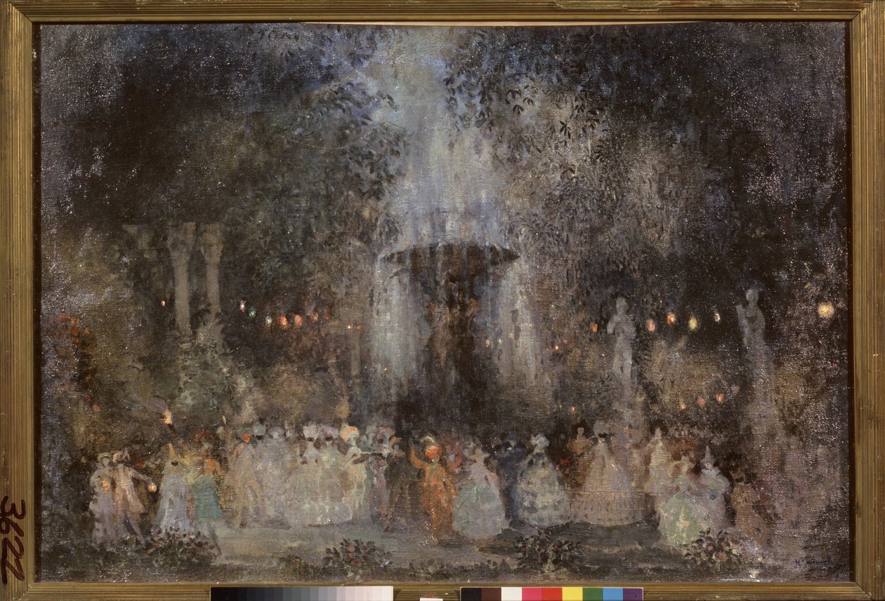 面具球尼古拉-尼古拉耶维奇-萨普诺夫（Nikolai Nikolayevich Sapunov）（1880-1912 年）的作品，纸板上的钢笔画、银器和青铜器 作者 尼古拉·尼古拉维奇·萨普诺夫
