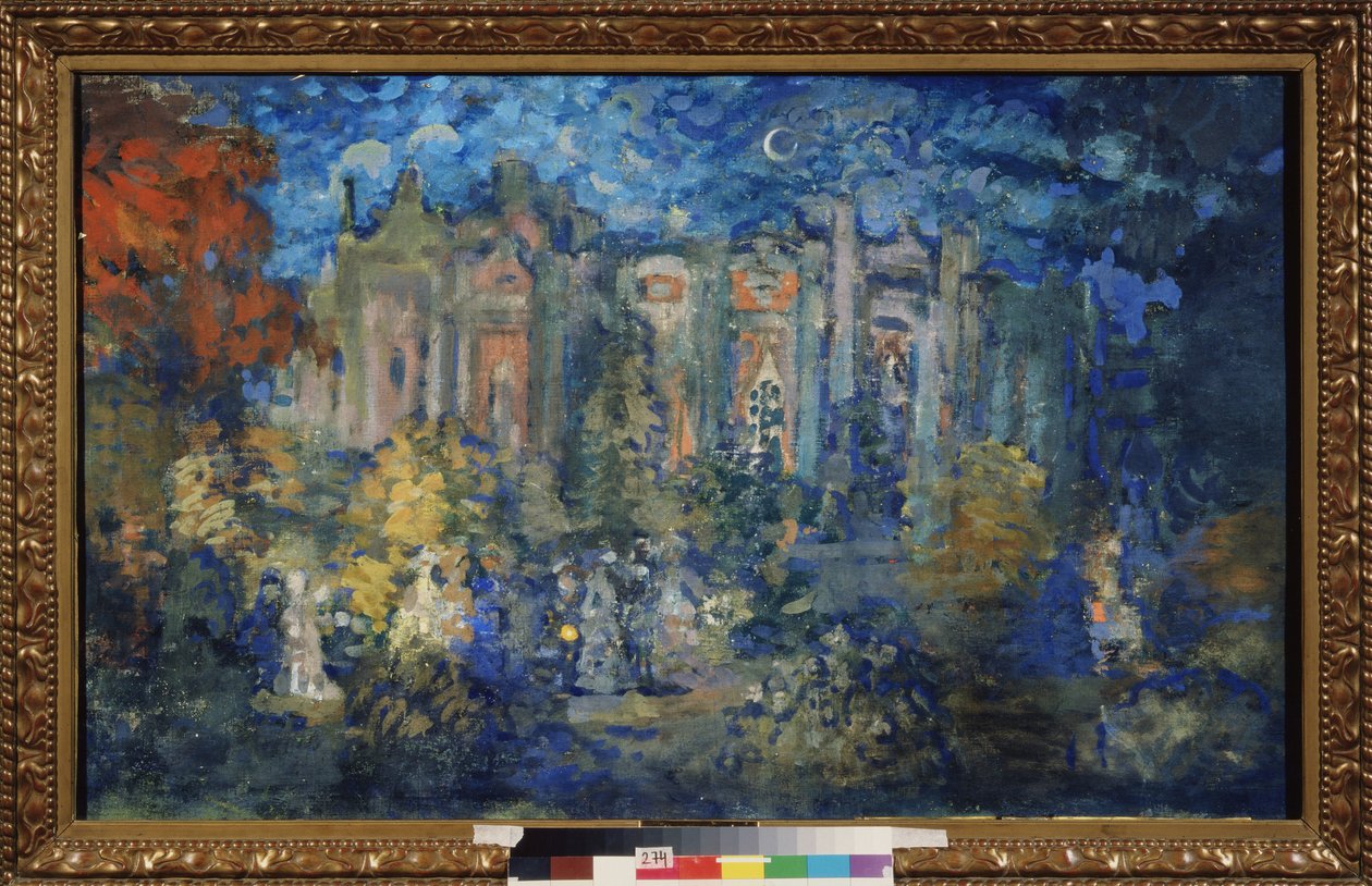 夜宴。尼古拉-尼古拉耶维奇-萨普诺夫（Nikolai Nikolayevich Sapunov）（1880-1912 年）的作品，木板钢笔画，约 1900 年。俄罗斯艺术，20 世纪，象征主义。国家 A.Radishchev 艺术博物馆，萨拉托夫（俄罗斯）。 作者 尼古拉·尼古拉维奇·萨普诺夫