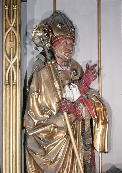 圣奥古斯丁，来自Isenheim Altarpiece，c.1490（镀金木） 作者 尼古拉斯·哈格瑙尔