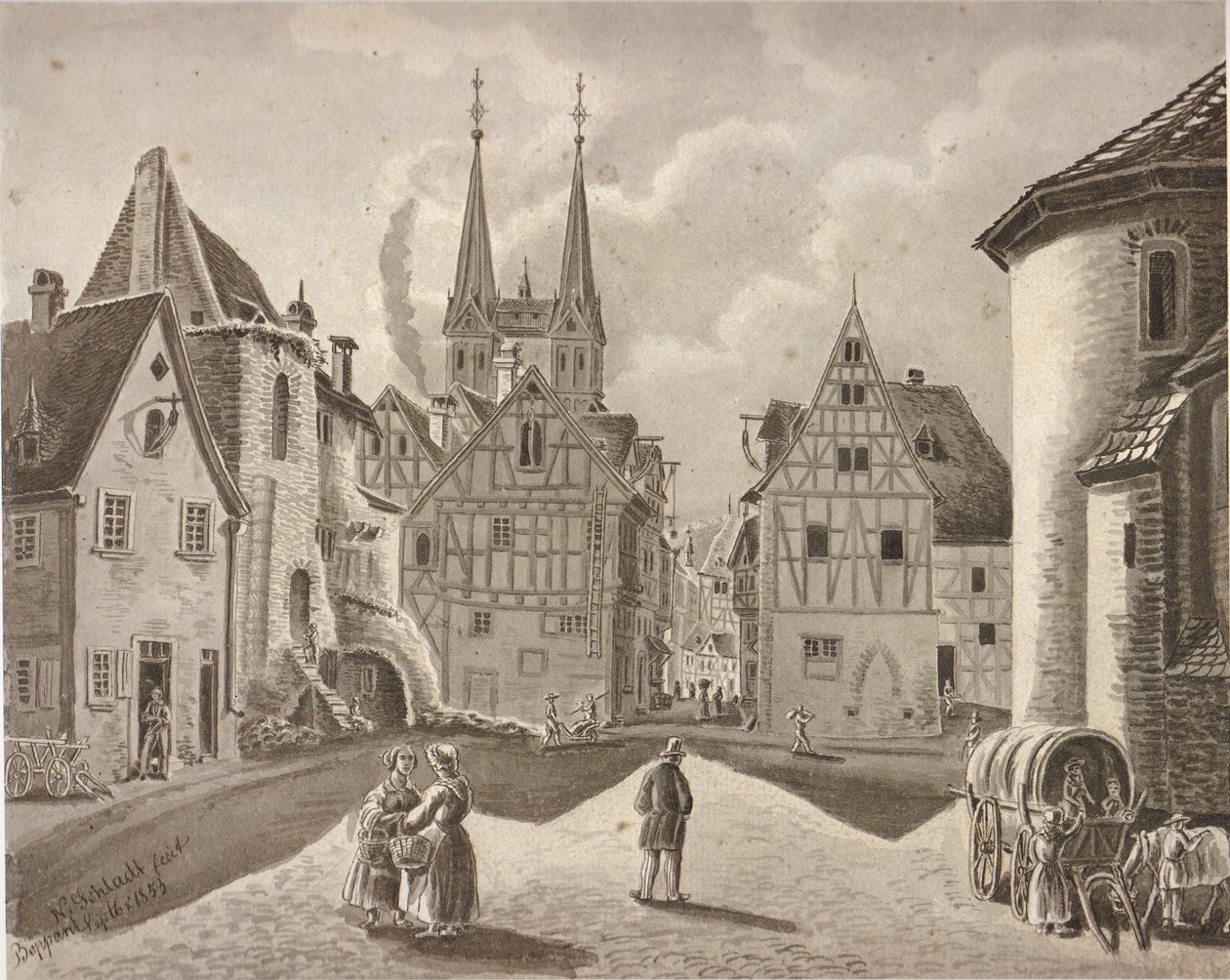 1853年在博帕德选举城堡前的城堡广场 作者 尼古拉斯·施拉德（Nikolaus Schlad）