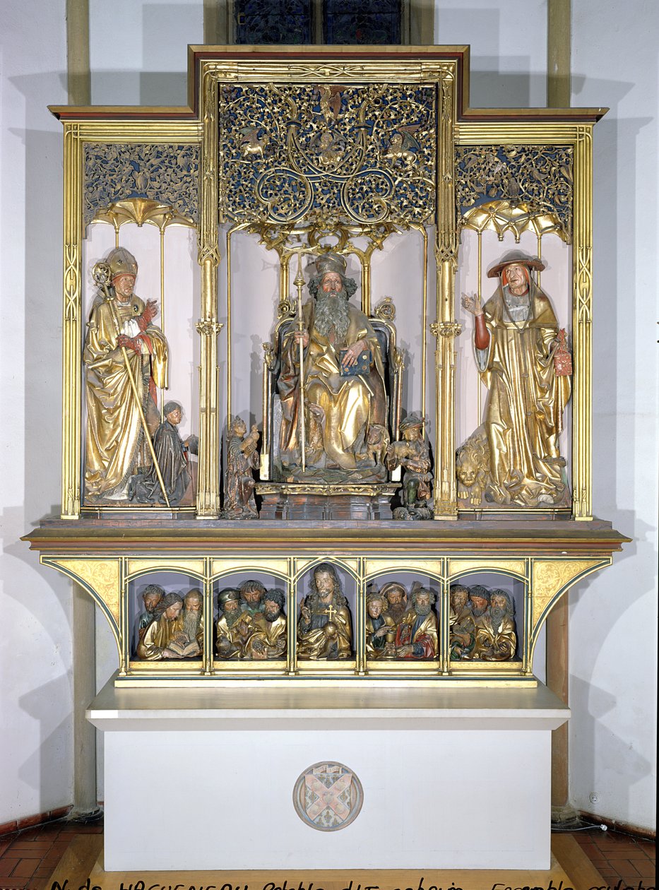一组木制雕塑，来自Isenheim Altarpiece，c.1490（镀金木） 作者 尼古拉斯·哈格瑙尔