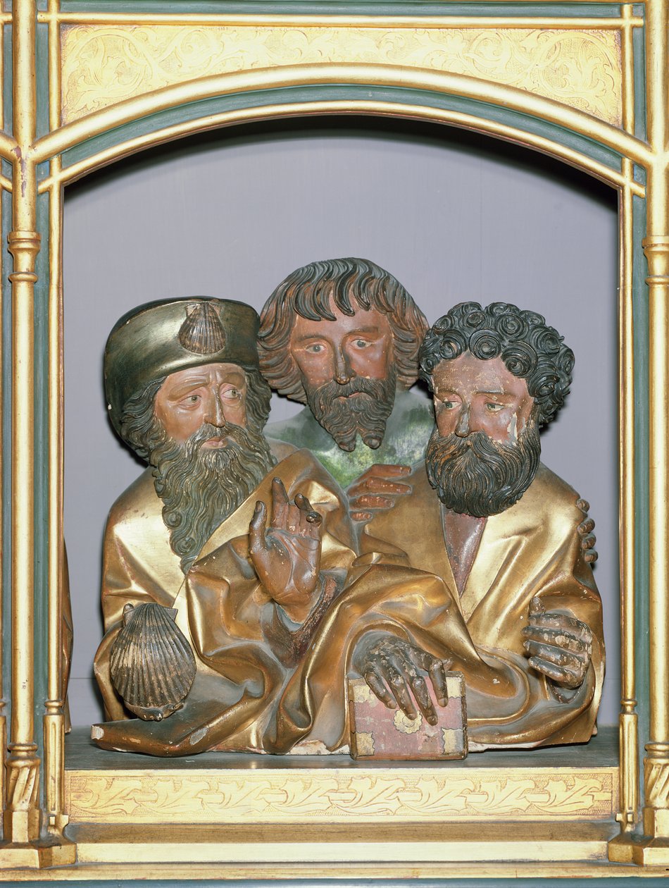 St. James the Greater，St. Simon和St. Thaddeus的木雕，来自Isenheim Altarpiece的预制，1490年（漆木） 作者 尼古拉斯·哈格瑙尔