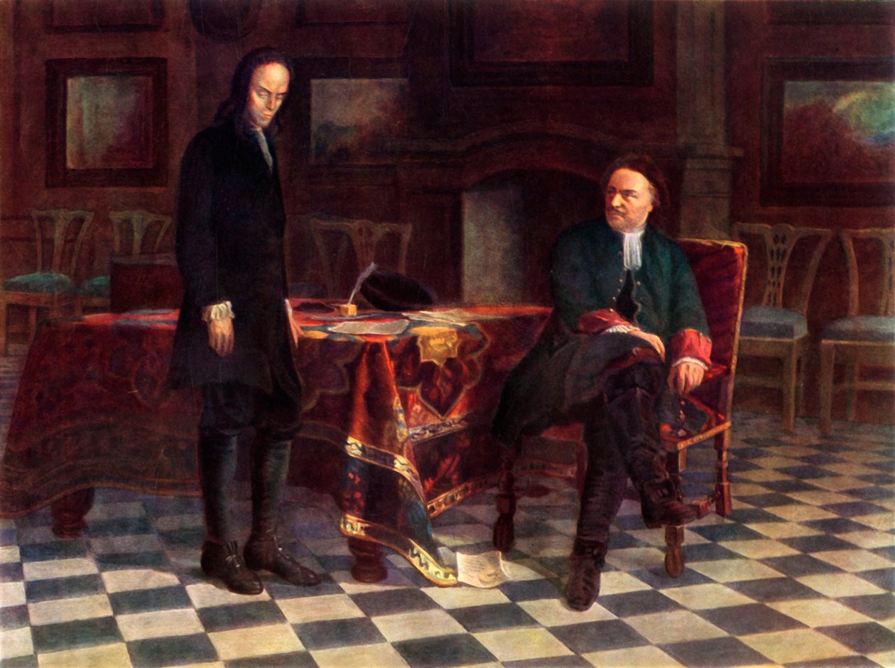 彼得一世审问沙雷维奇-阿列克谢-彼得罗维奇》，1871年，1965年。 作者 尼古拉葛