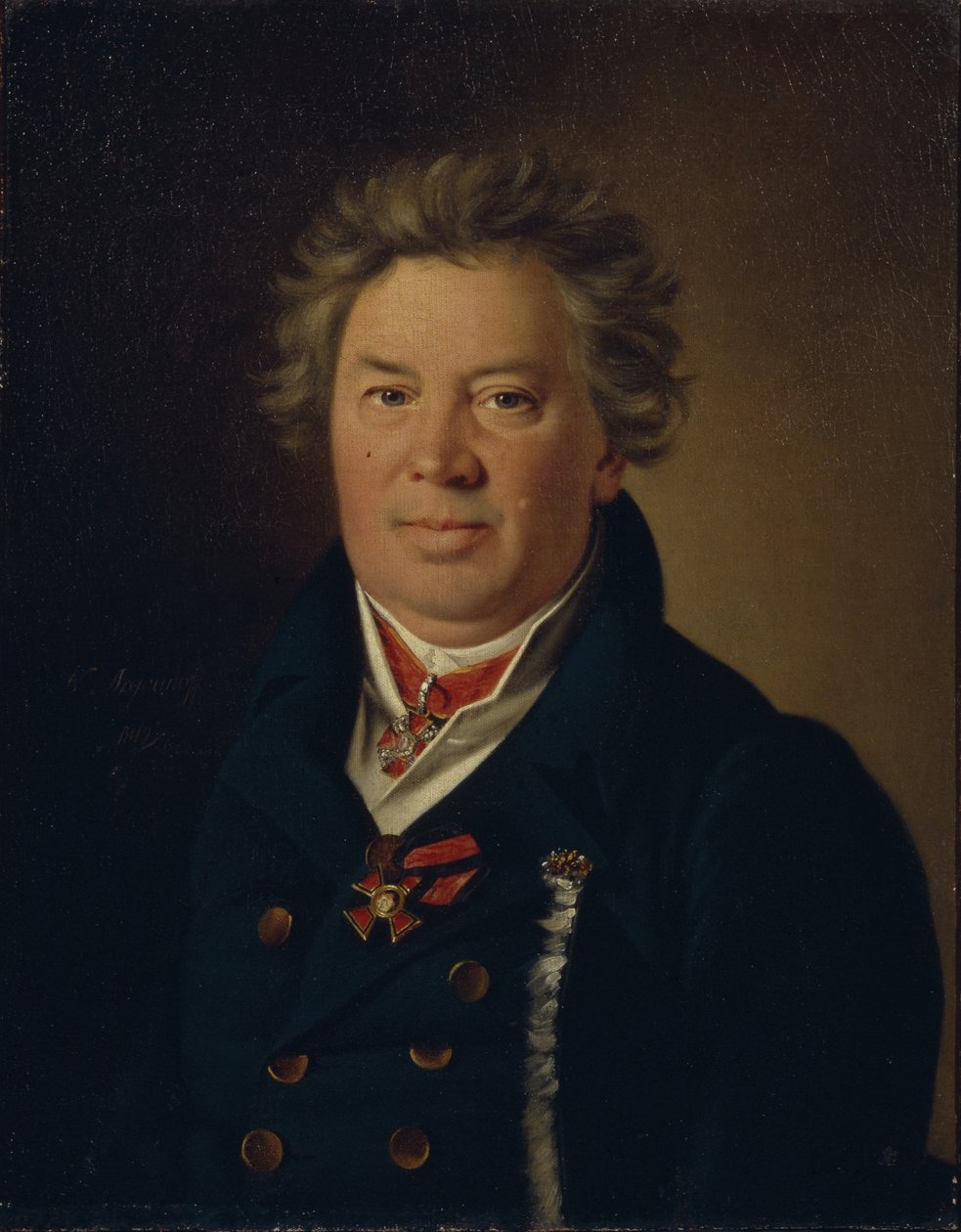 建筑师Fyodor Kirillovich Sokolov的肖像1752-1824，1819年 作者 尼古拉·伊万诺维奇·阿尔古诺夫