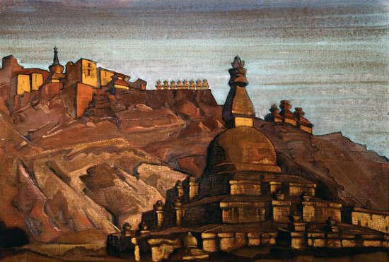 西藏风景，c.1920（纸板蛋彩画） 作者 尼古拉·康斯坦丁诺维奇·瑞里奇