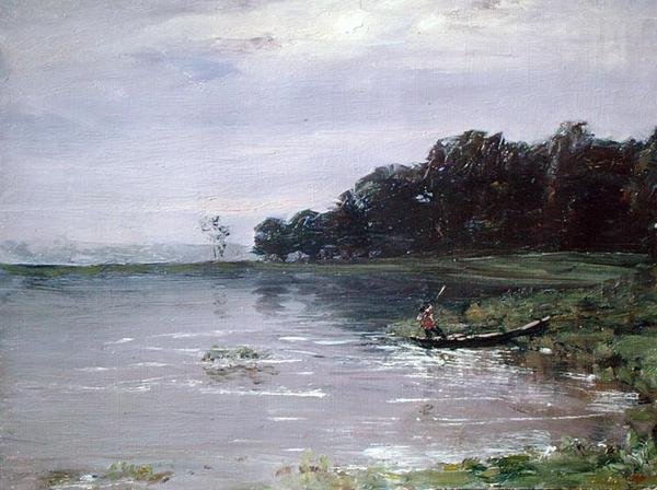 景观与船，傍晚 作者 尼古拉（Nikolay Nikanorovich）Dubovskoy