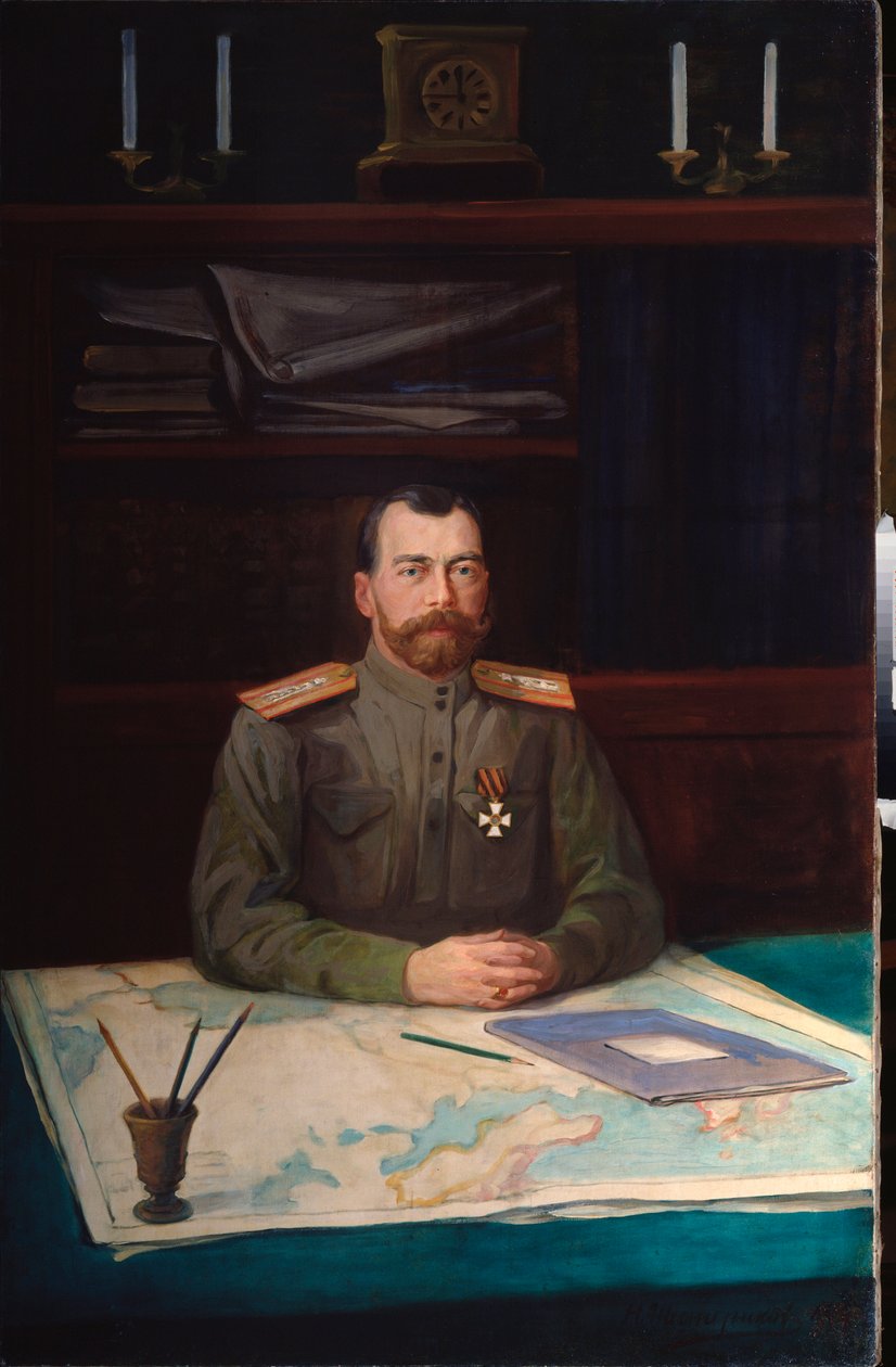 尼古拉二世皇帝肖像（1868-1918 年）。尼古拉-舍斯特里科夫的画作，布面油画 作者 尼古拉·谢斯特里科夫（Nikolay Shesterikov）