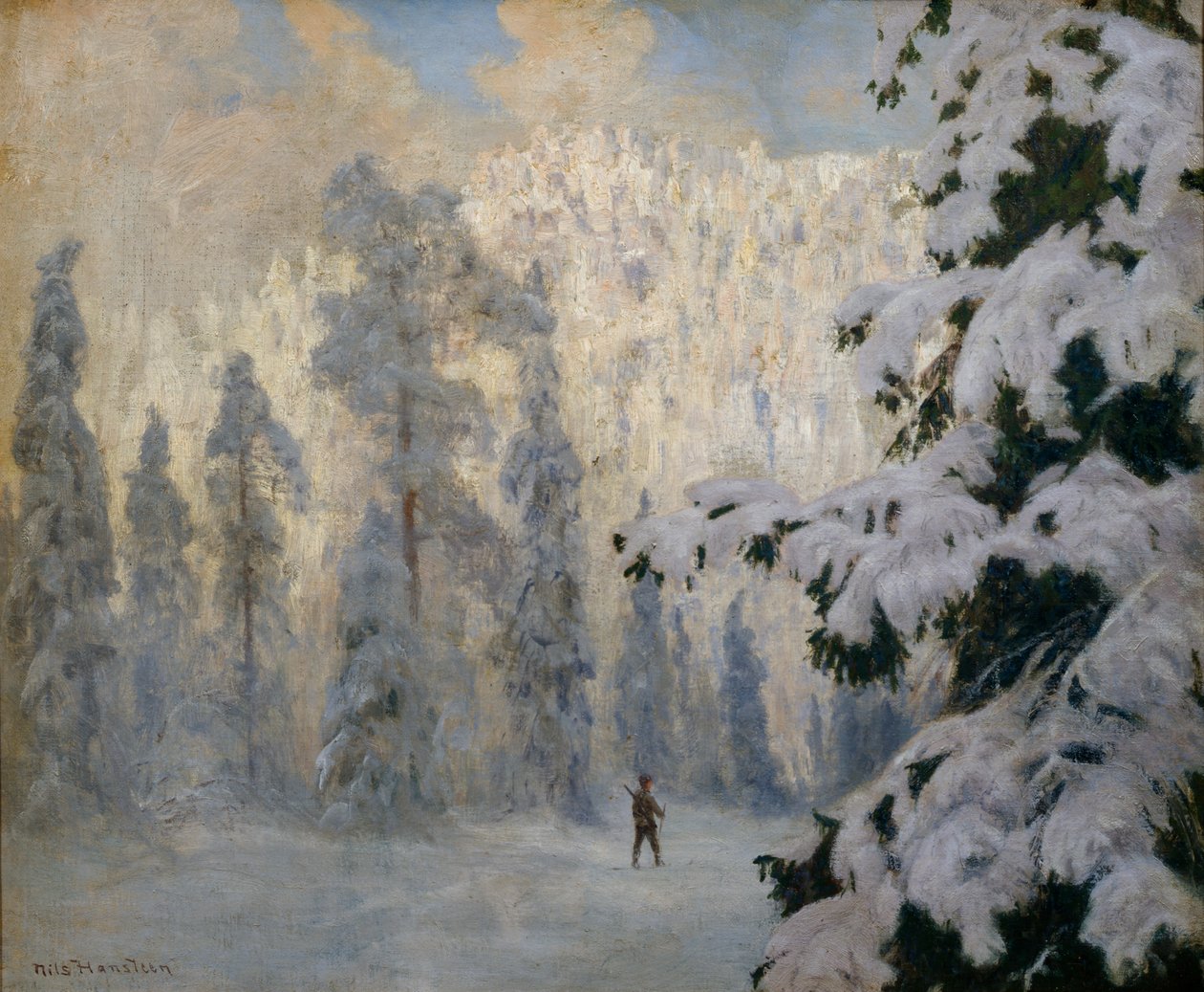 猎人滑雪（布面油画） 作者 尼尔斯·汉斯汀