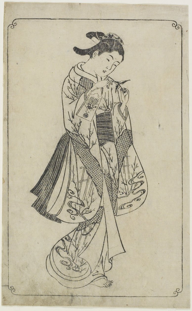 （Courtesan Holding a Battledore），1739 作者 西川助信