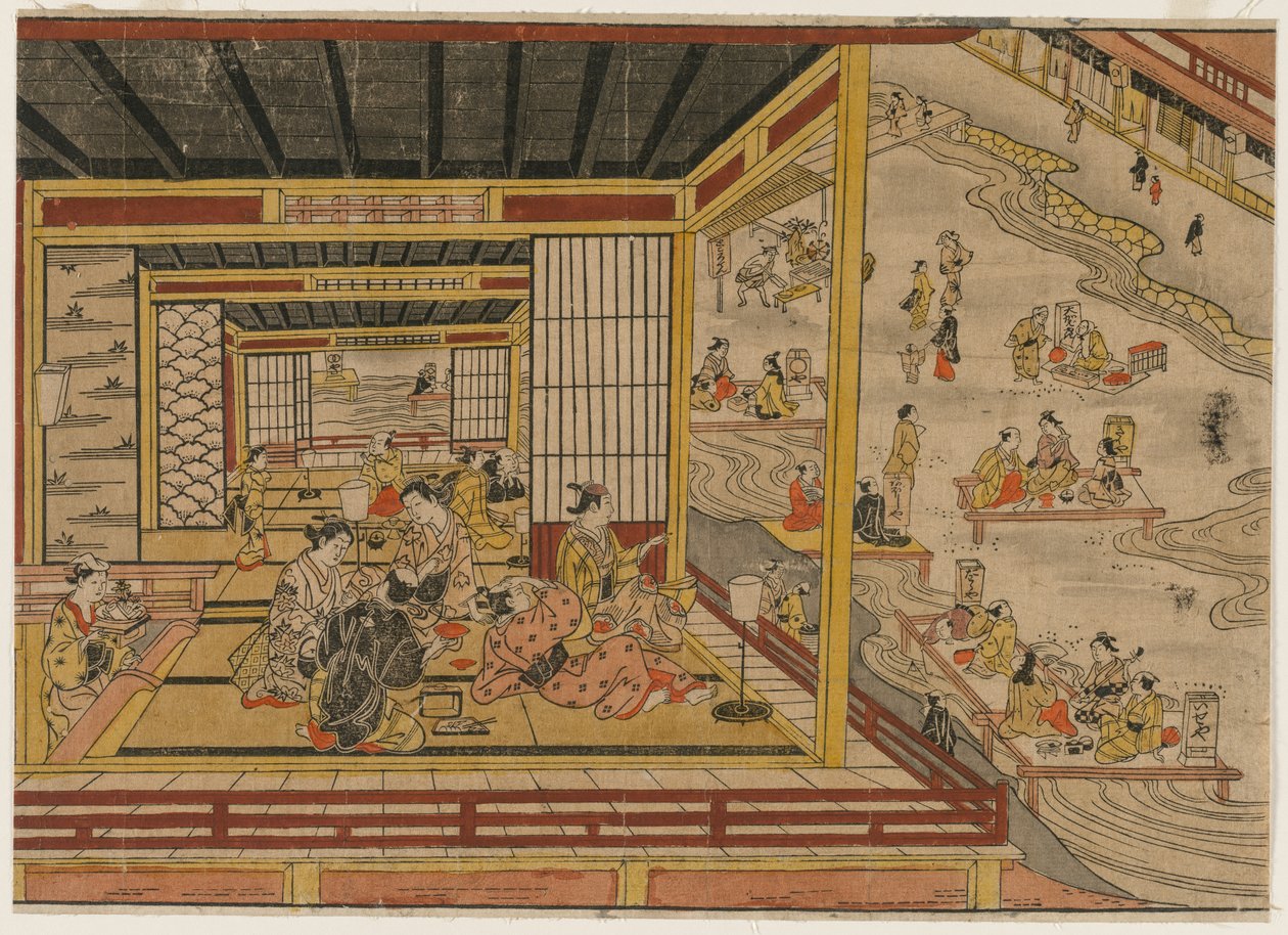 京都加茂河边的茶馆，1740年代。 作者 西村重永