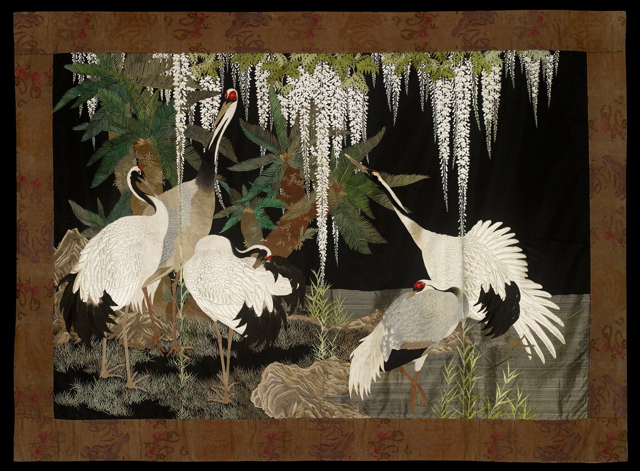 鹤、苏铁和紫藤，约1905年 作者 西村宗左卫门