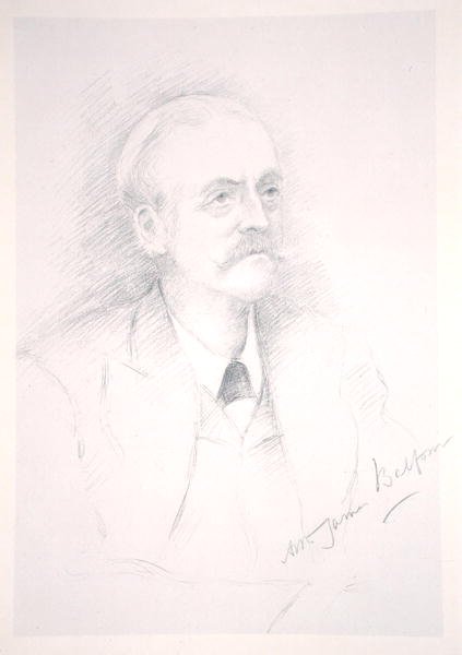 阿瑟-詹姆斯-贝尔福爵士（1848-1930）的画像，来自于一本关于协约的相册。 作者 诺埃尔·多维尔（Noel Dorville）