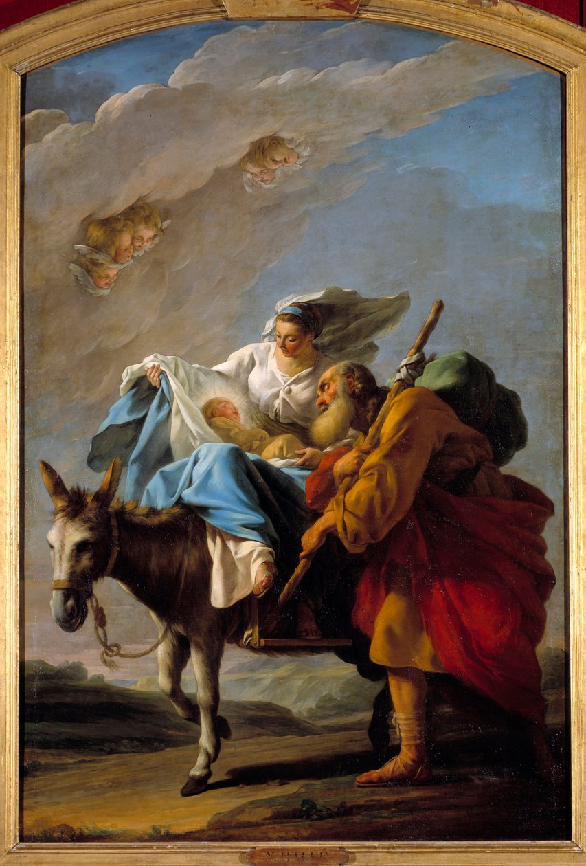 飞往埃及的航班。 圣诞哈勒 (1711-1781) 的绘画 作者 诺埃尔·哈勒（Noel Halle）