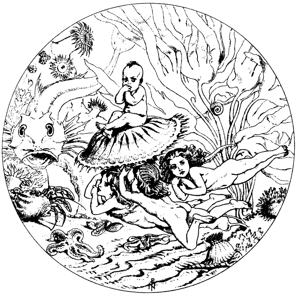 童话故事《水宝宝》中的插图，查尔斯-金斯利著，1863年。   作者 诺埃尔·帕顿