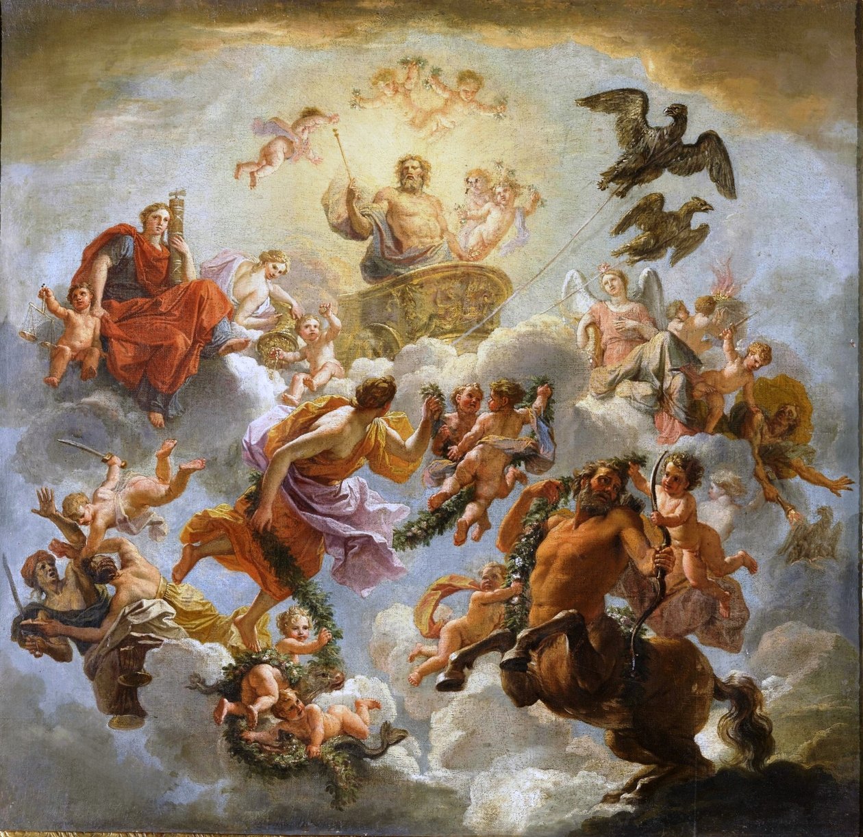 法语：Jupiter accompagné de la Justice et de la Piété 正义与虔诚之间的朱庇特战车 作者 诺埃尔·科佩尔