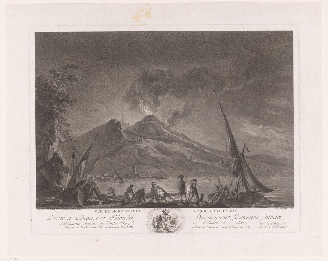 风景与渔民和活跃的维苏威火山 Vue du mont Vezuve tel quil etoit en 1757（物体上的标题） 作者 NoëlLe Mire