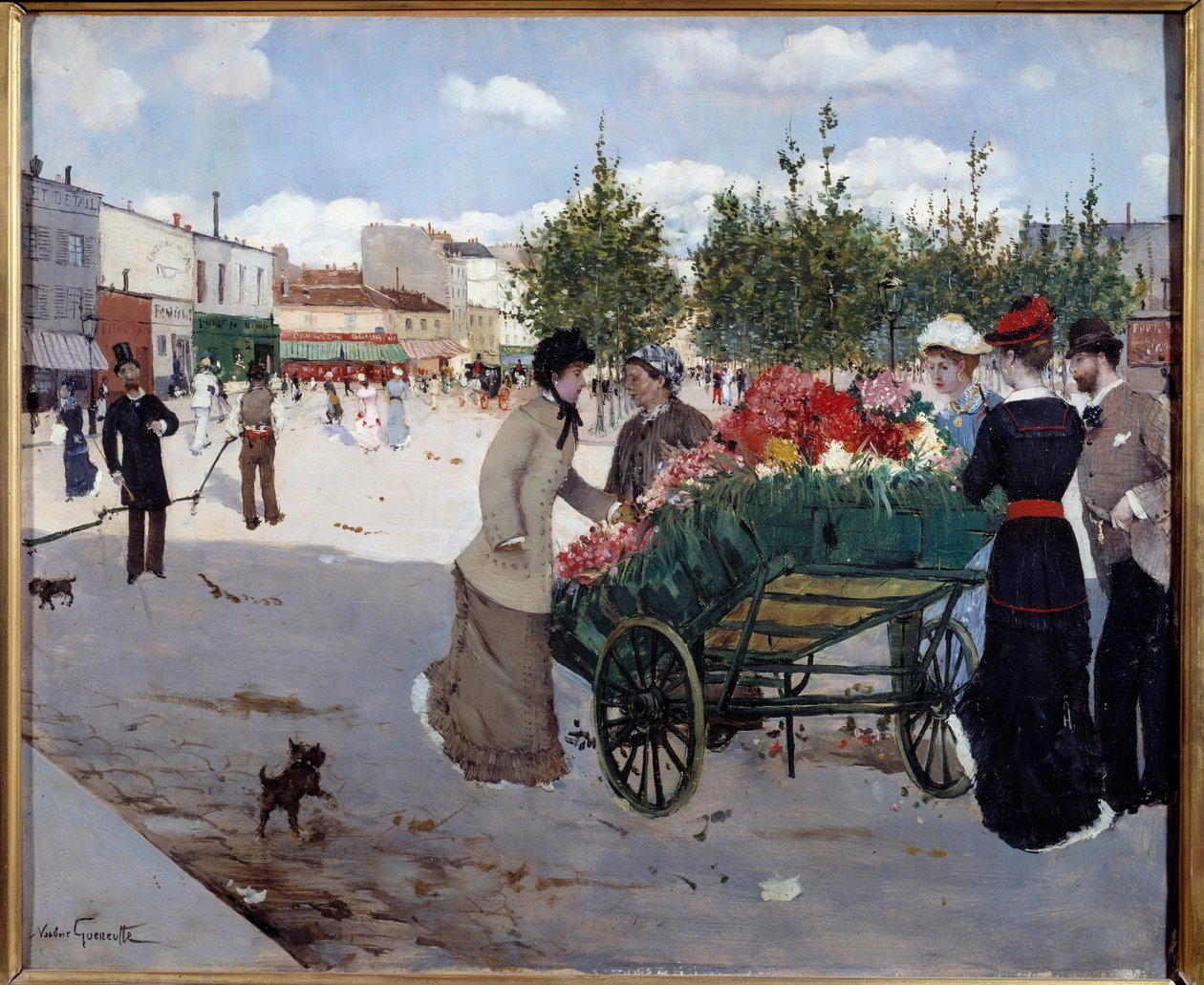 巴黎 Rochechouart (Marche de la Madeleine) 大道上的花店。 Norbert Goeneutte (1854-1894) 的绘画 作者 诺伯特·古纳特