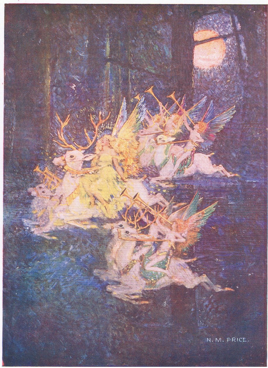 仙女之爱：月亮掠过树林，我看到仙女们前进（彩色平版印刷） 作者 诺曼米尔斯价格