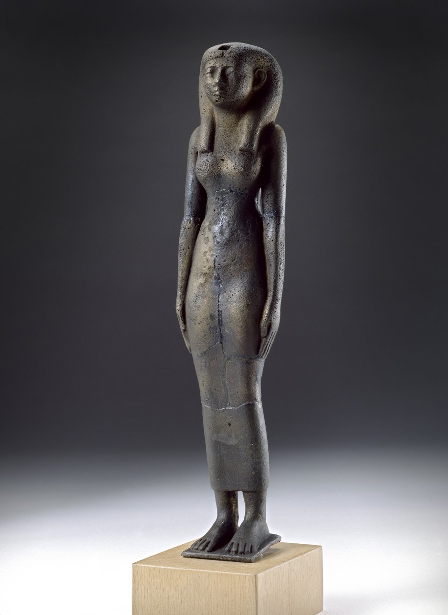 女神伊希斯的图，纳帕坦时期，公元前900  -  300年（空心青铜，木质底座） 作者 努比亚人
