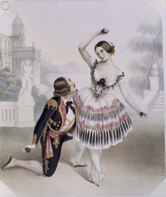 Fanny Cerrito (1817-1909)和女王剧院的S. Leon在《La Manolla》中，由C. Graf雕刻（彩色平印）。 作者 努玛（后）布兰克