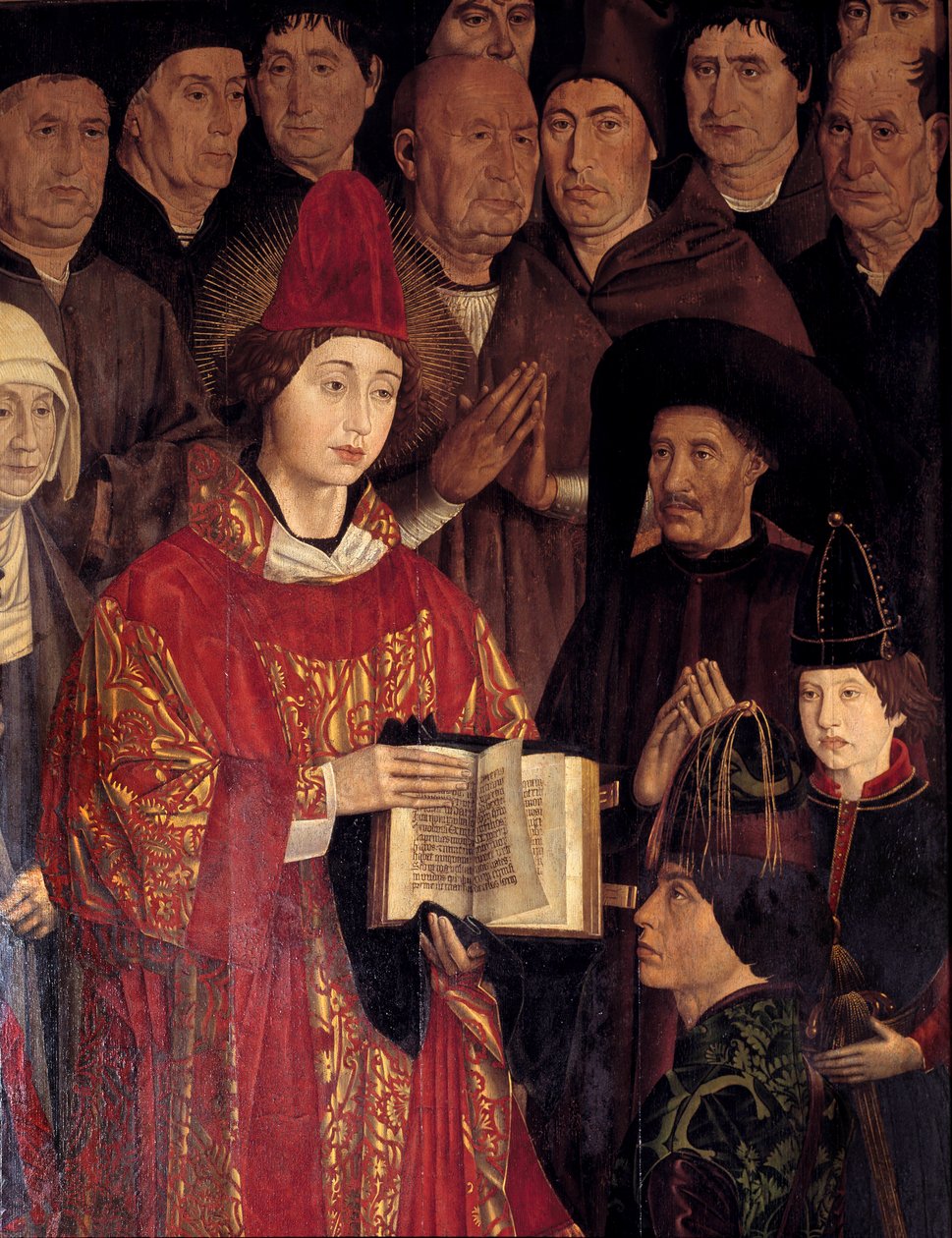 Polyptych of Saint Vincent (Paineis de Sao Vicente de Fora). Portrait of Saint Vincent and Henri Le Navigateur (1394-1460), Prince of Portugal. Painting by Nuno Goncalves, Portuguese painter of the 15th century. National Museum of Ancient Art, Lisbon. 作者 努诺·贡萨尔维斯（Nuno Goncalves）或冈萨维斯（Gonzalvez）