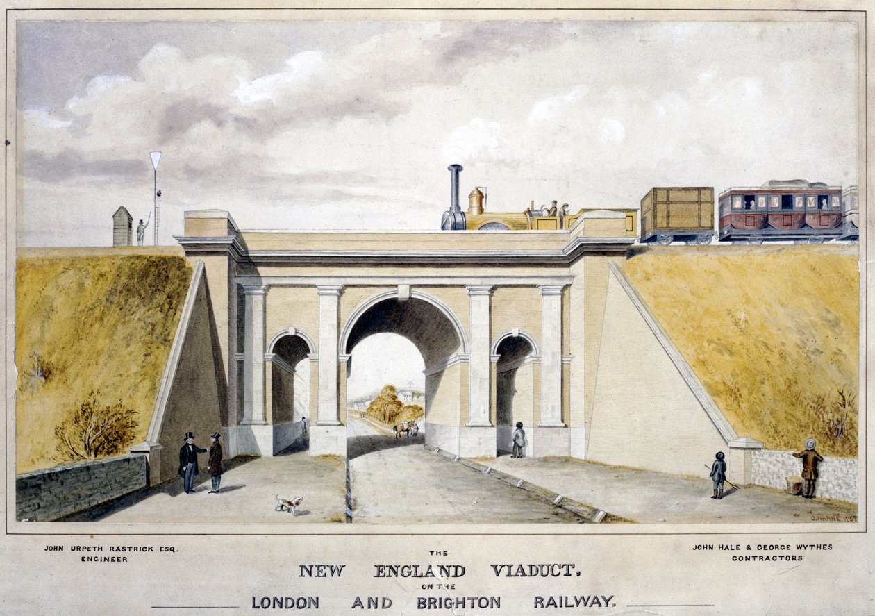 1857年伦敦和布莱顿铁路上的新英格兰高架桥 作者 沃恩