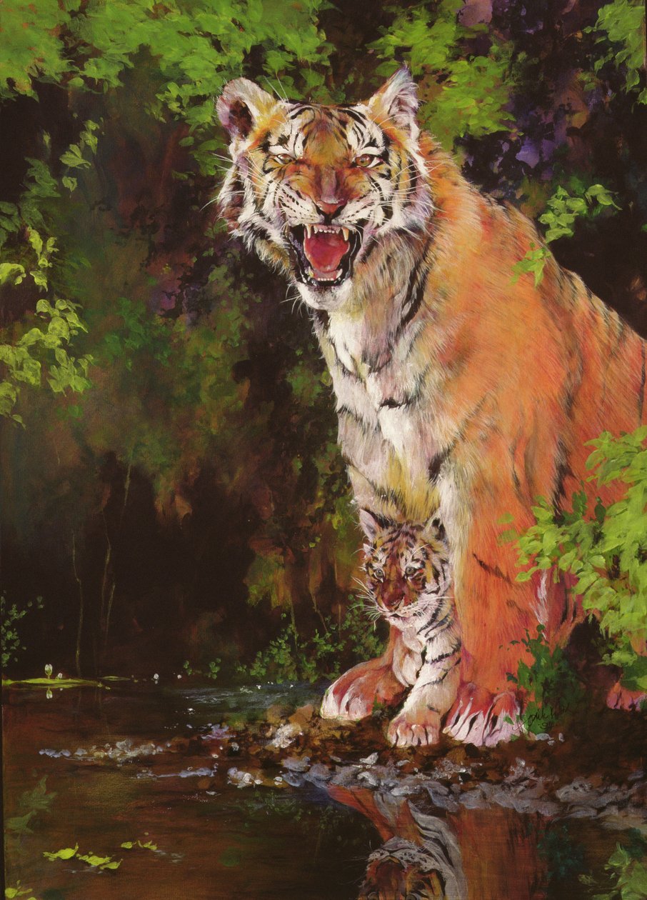 母与子 II (老虎) 1997 年（纸上丙烯和铅笔蜡笔画） 作者 奥迪尔·基德