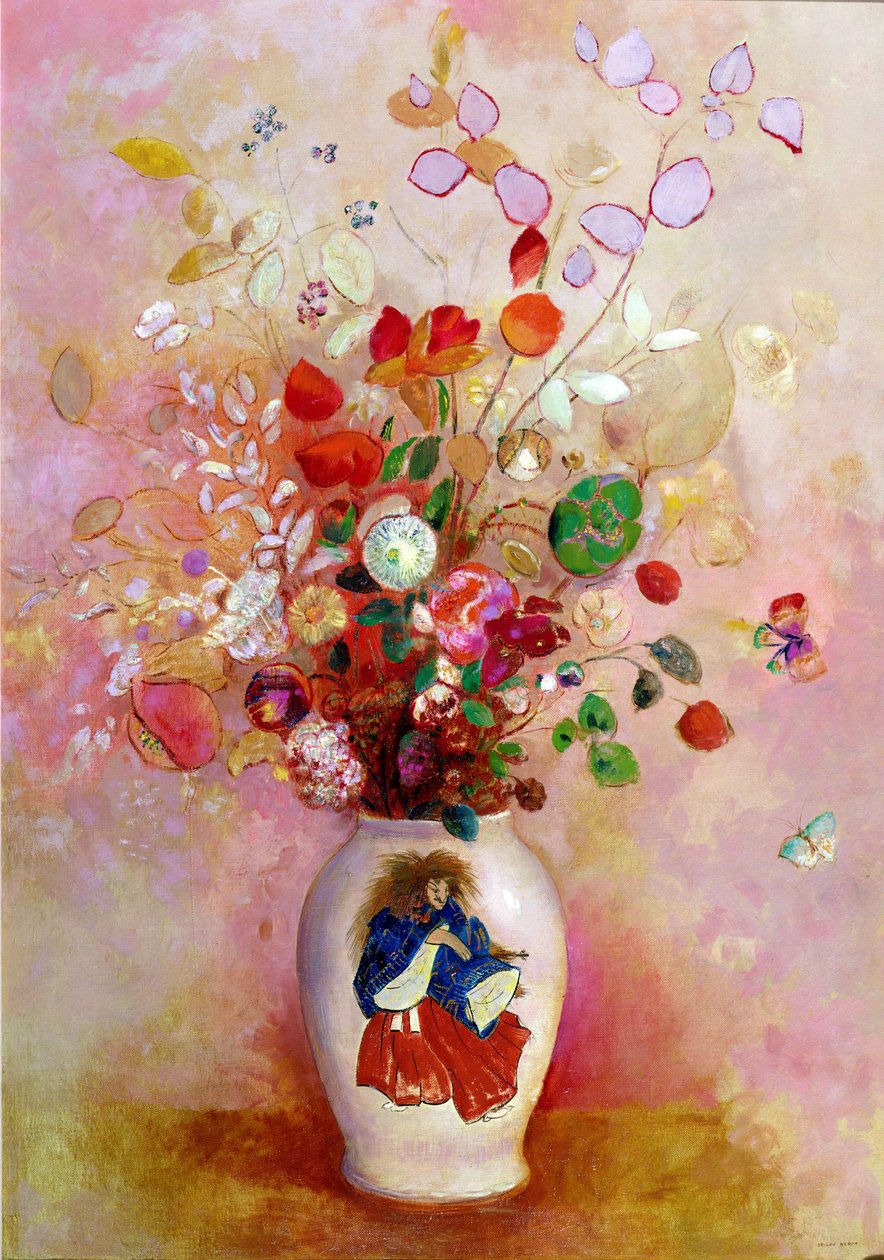 花束在日本花瓶，c.1905-08 作者 奥迪隆·雷顿（Odilon Redon）