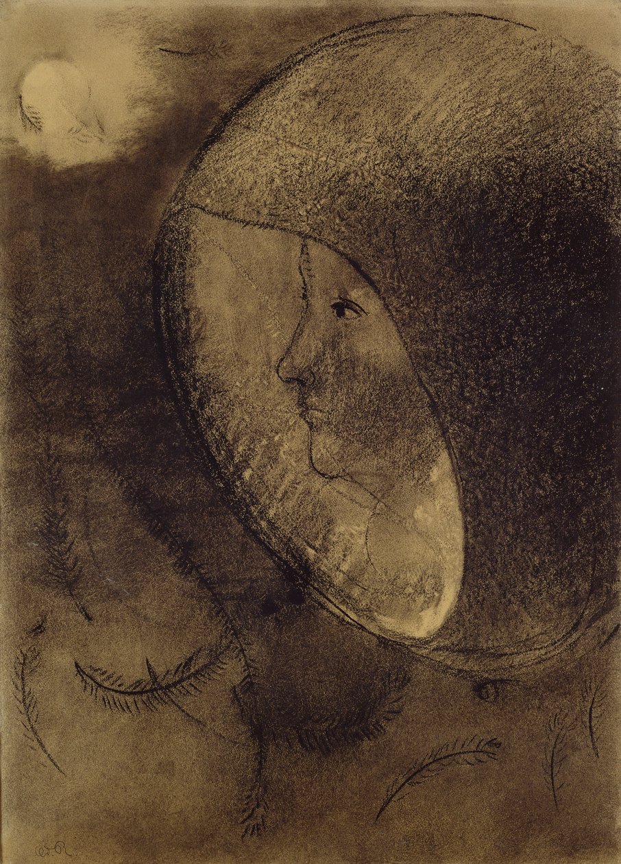 Cellular Face，1895年（木炭纸上） 作者 奥迪隆·雷顿（Odilon Redon）