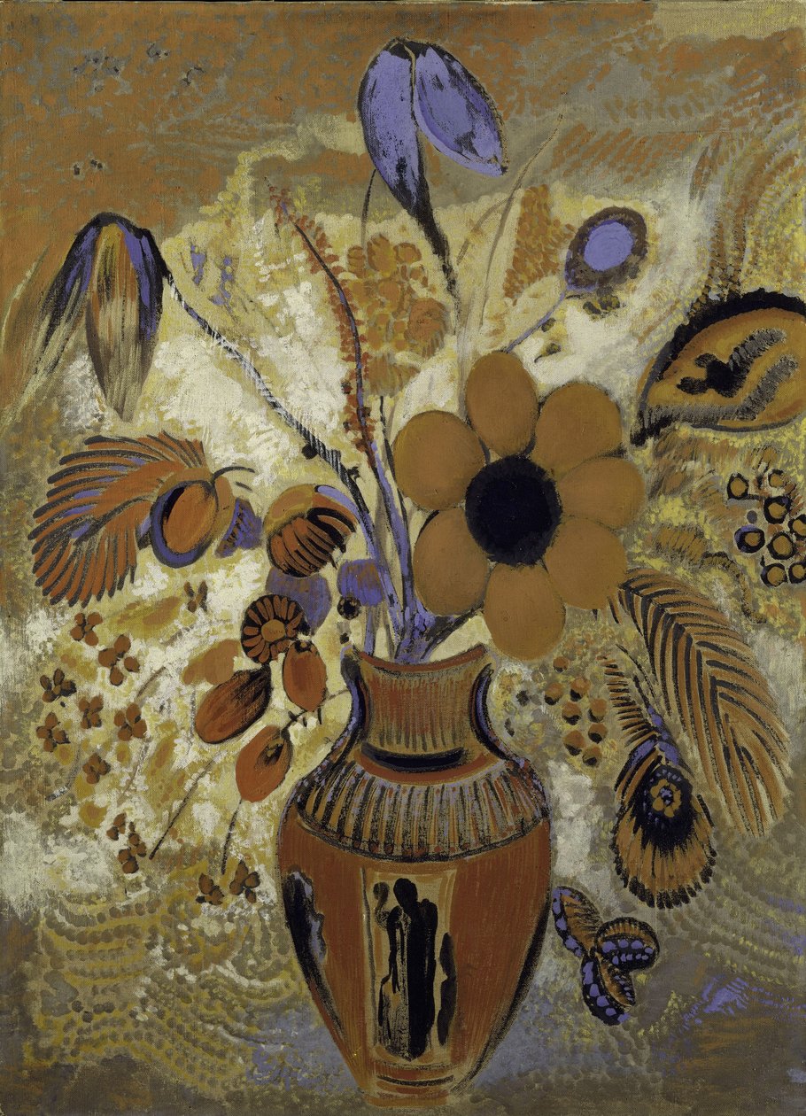 伊特鲁里亚花瓶与鲜花，1900-10 作者 奥迪隆·雷顿（Odilon Redon）