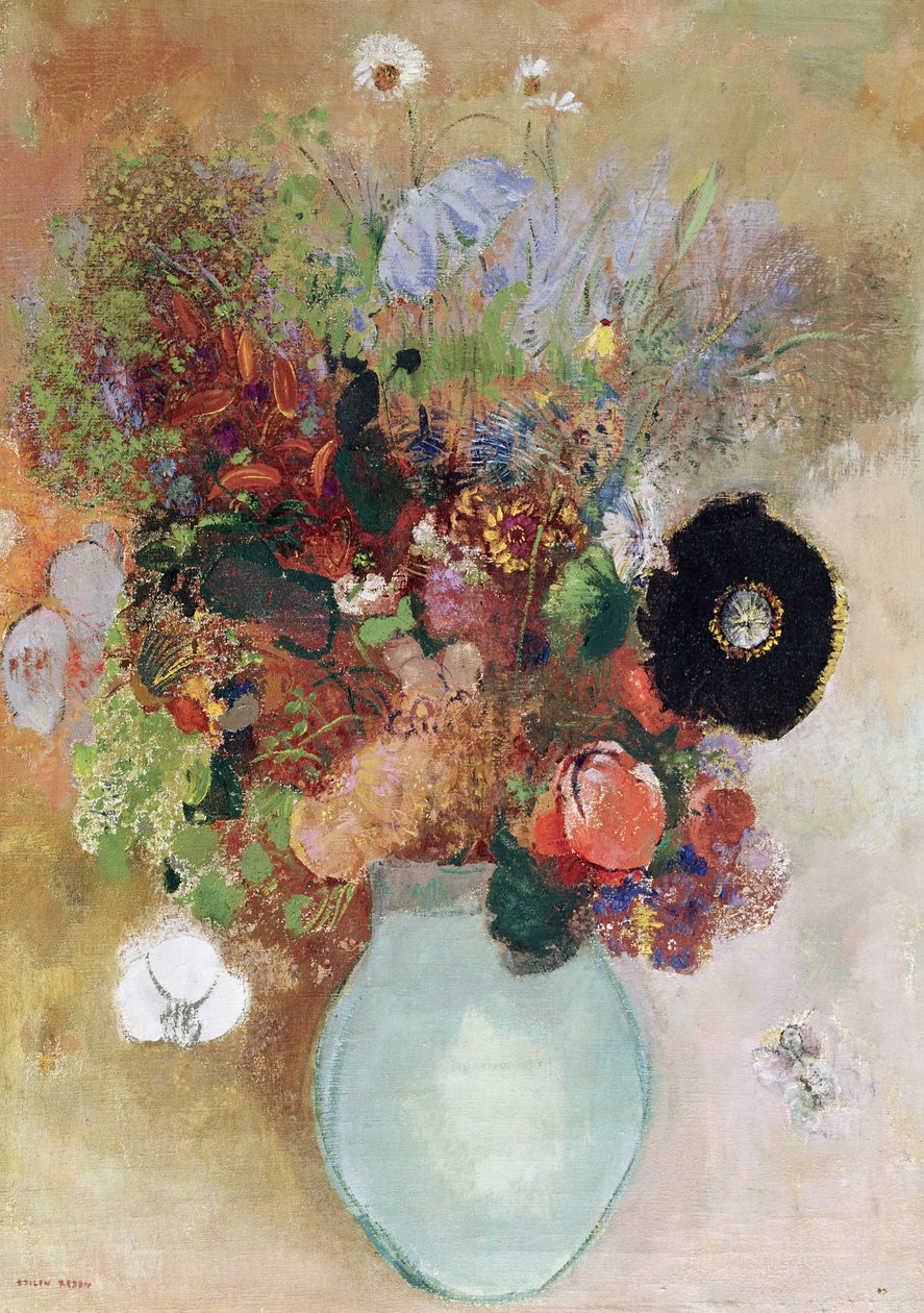 1910年的绿色花瓶中的鲜花 作者 奥迪隆·雷顿（Odilon Redon）