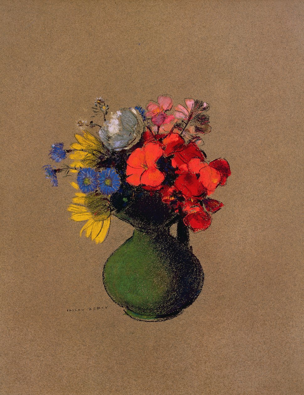 天竺葵和花的领域（粉彩） 作者 奥迪隆·雷顿（Odilon Redon）