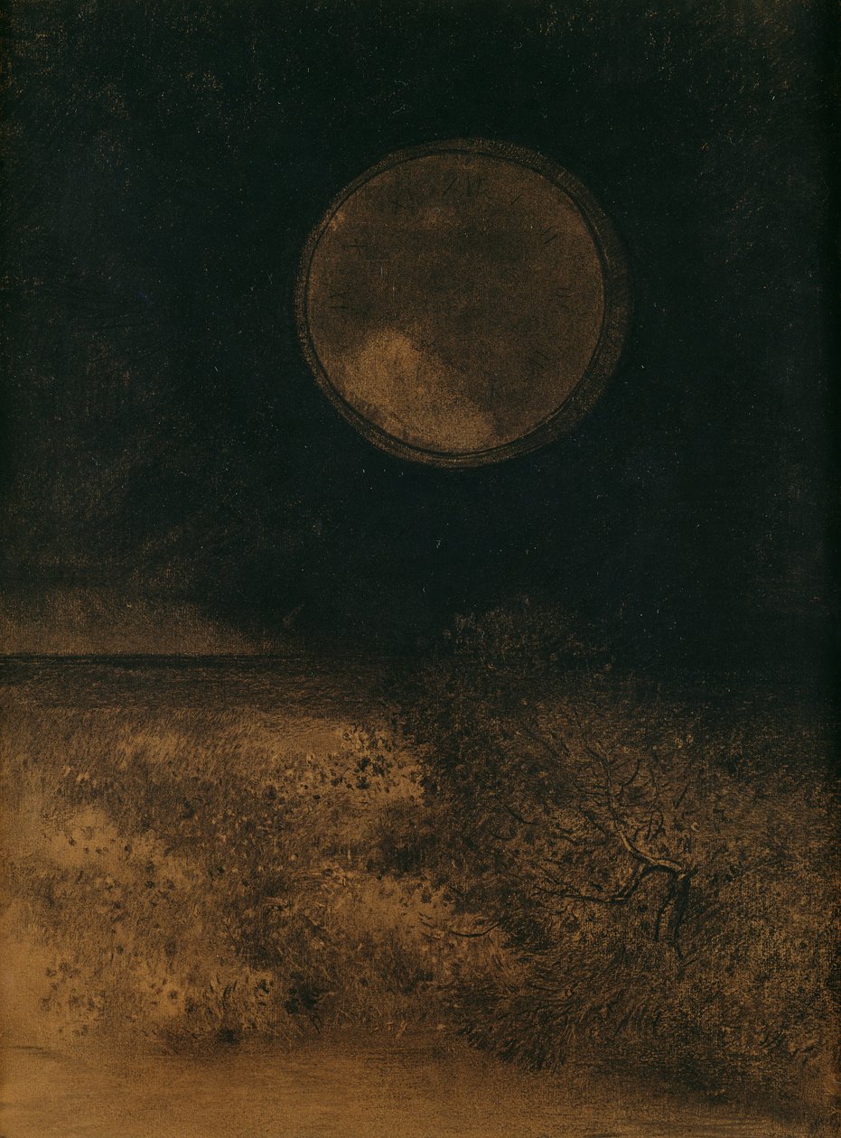 La Sphere（环球），1890-5（kohl和棕褐色洗纸） 作者 奥迪隆·雷顿（Odilon Redon）