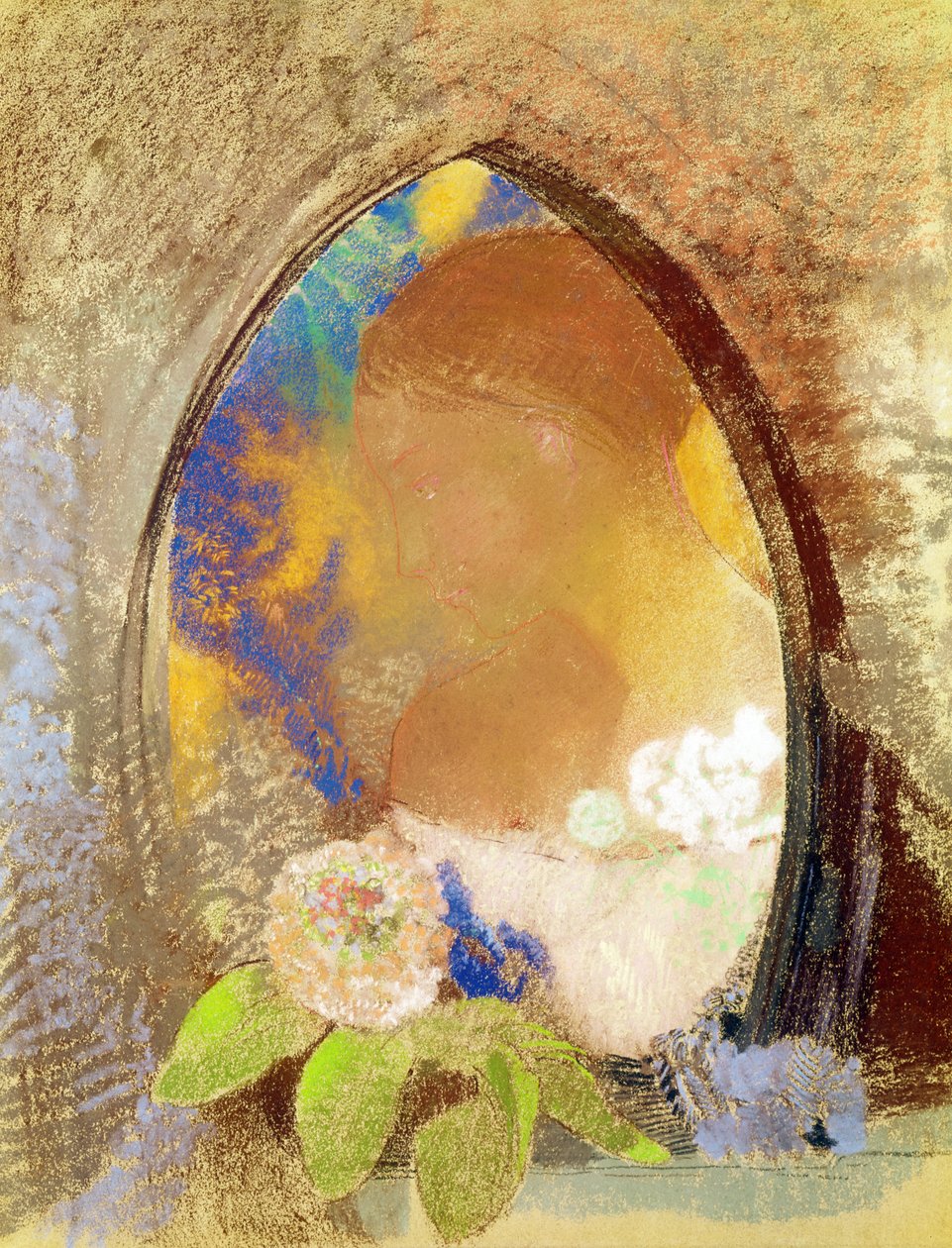 用鲜花的肖像（纸上粉彩） 作者 奥迪隆·雷顿（Odilon Redon）
