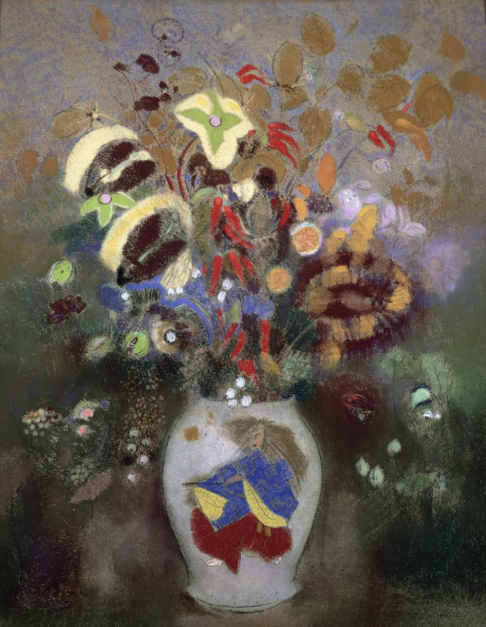 花瓶的静物画（纸上粉彩） 作者 奥迪隆·雷顿（Odilon Redon）
