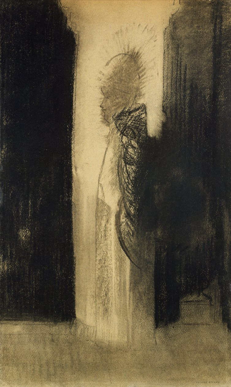 幻影，1890-95（纸上的木炭） 作者 奥迪隆·雷顿（Odilon Redon）