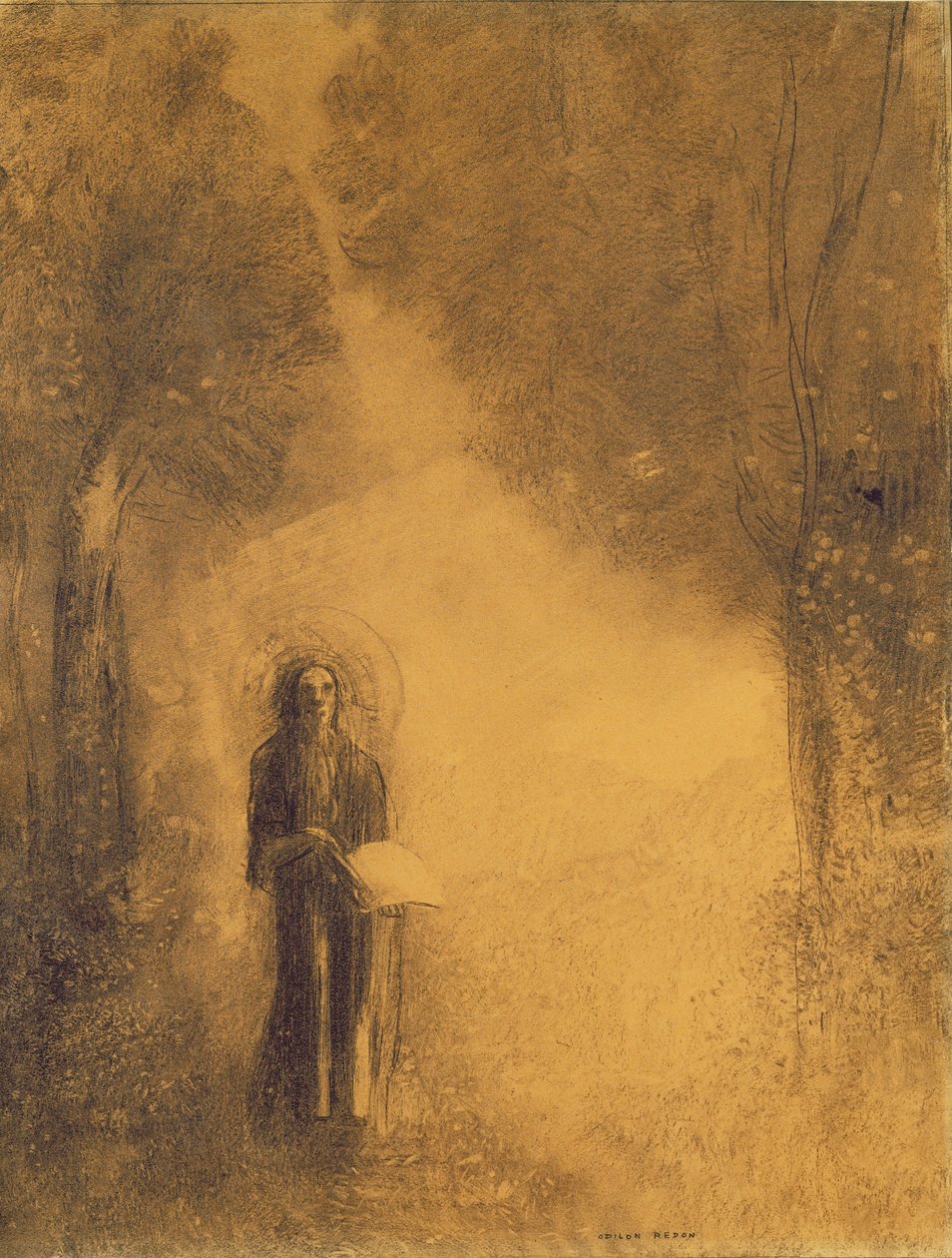步行者，研究“走路的佛陀”，1890-95（纸上的木炭） 作者 奥迪隆·雷顿（Odilon Redon）