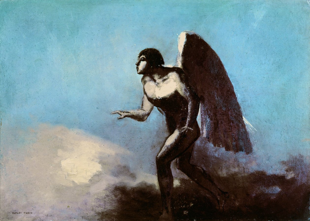 1880年之前的翼人或堕落的天使（纸板上的油） 作者 奥迪隆·雷顿（Odilon Redon）