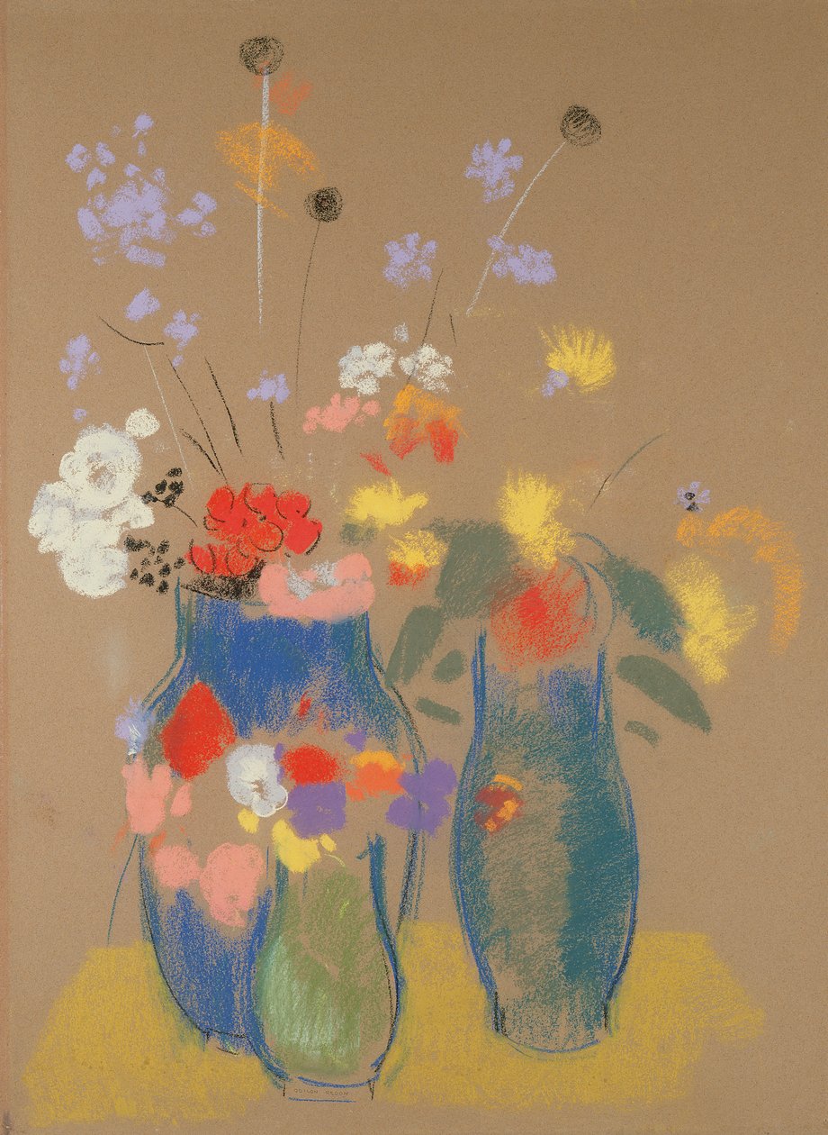 三个花瓶，c.1908-10（纸上粉彩） 作者 奥迪隆·雷顿（Odilon Redon）