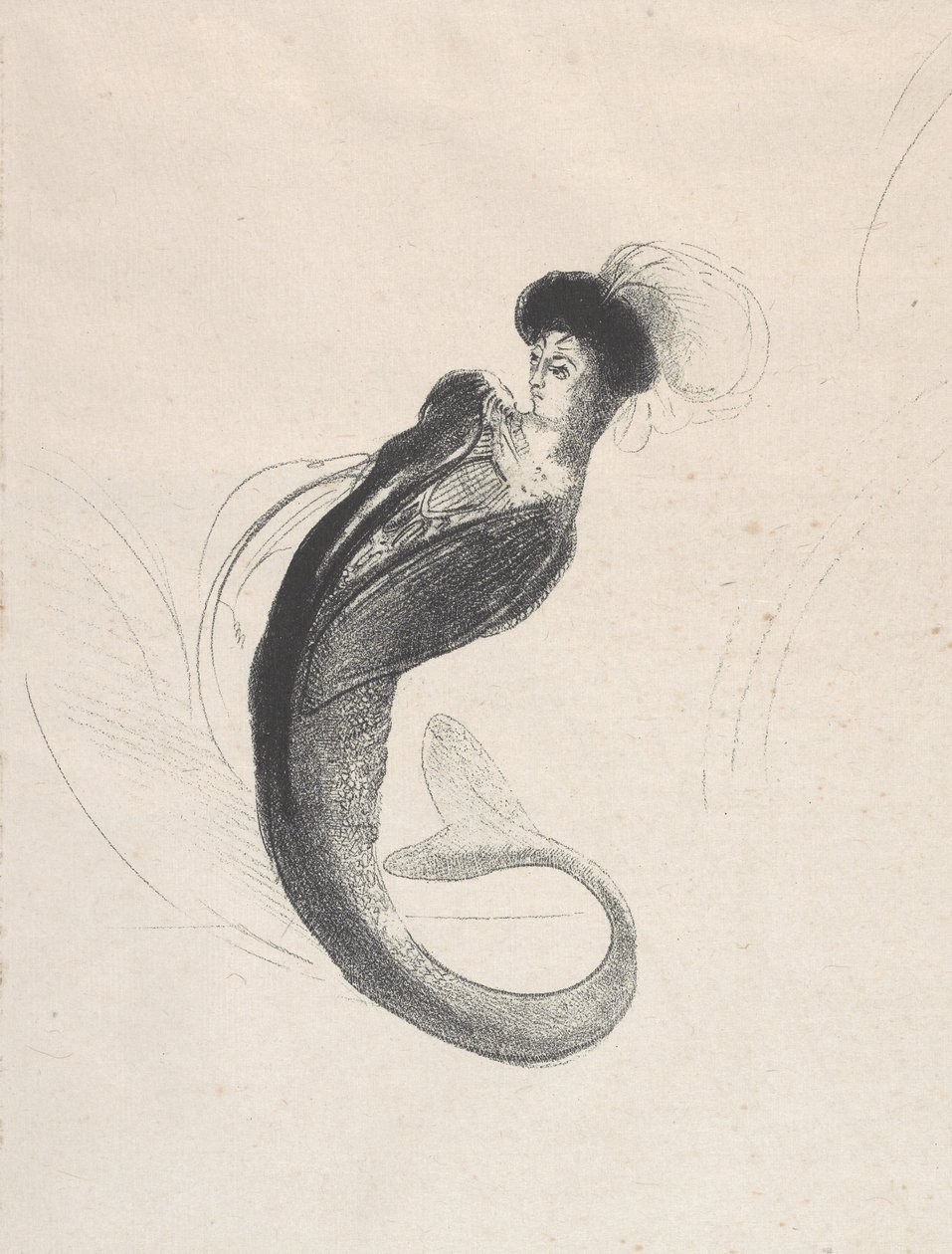 无题试用石版画，1890年（编织纸上的平版印刷） 作者 奥迪隆·雷顿（Odilon Redon）