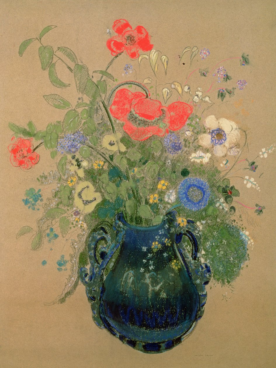 花瓶，c.1905-08（纸上粉彩） 作者 奥迪隆·雷顿（Odilon Redon）