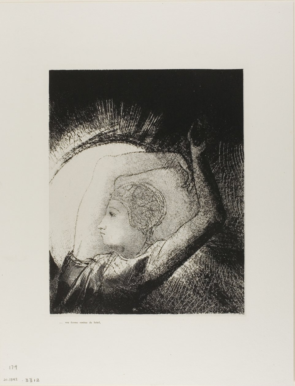 披着太阳的女人》，第 12 版之 6 作者 奥迪隆·雷顿（Odilon Redon）