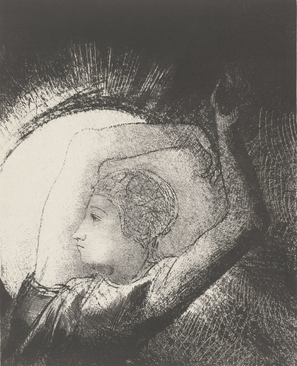一个穿着太阳的女人，1899年（打印） 作者 奥迪隆·雷顿（Odilon Redon）