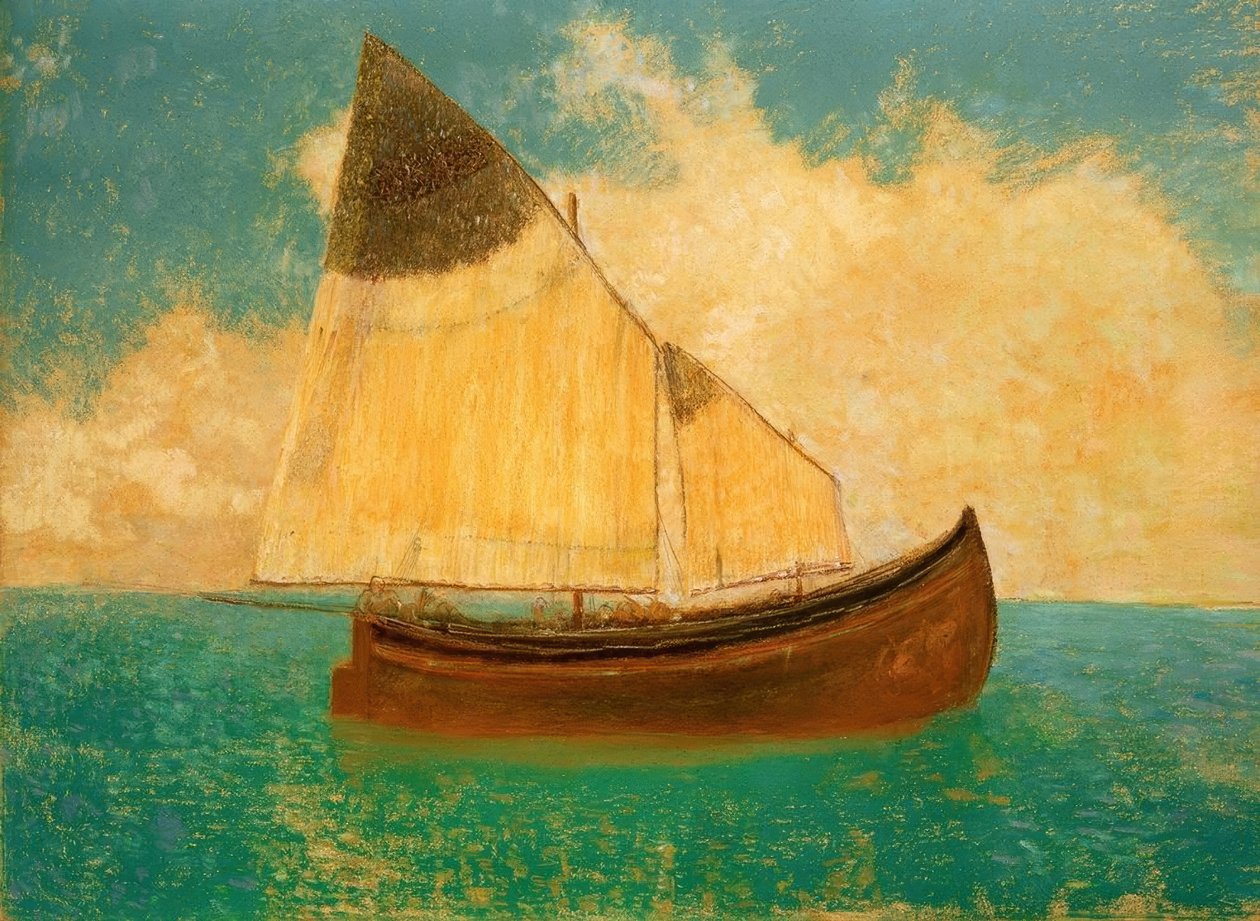 漂流（黄帆的船） 作者 奥迪隆·雷顿（Odilon Redon）