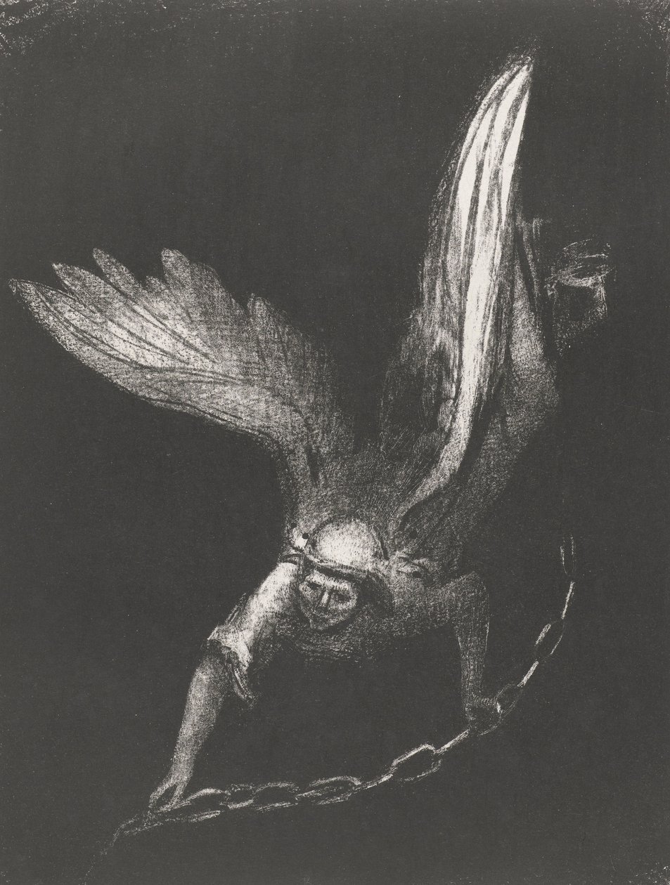 他手中的链子天使，1899年（打印） 作者 奥迪隆·雷顿（Odilon Redon）
