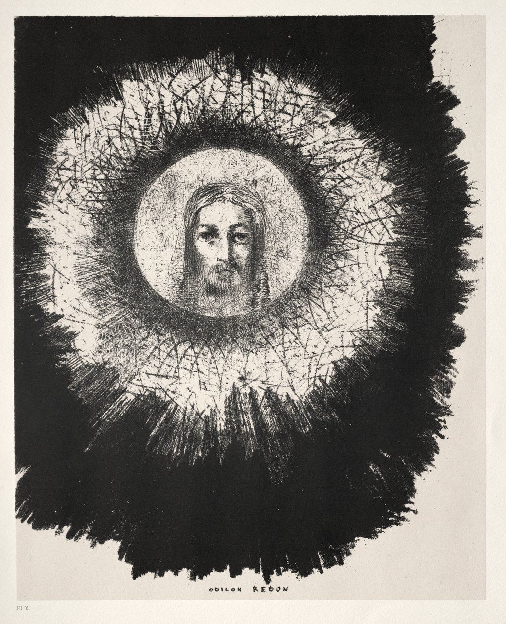 在太阳的圆盘上闪耀着耶稣基督的面容 作者 奥迪隆·雷顿（Odilon Redon）