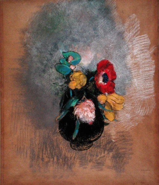 银莲花和郁金香（纸上粉笔画 作者 奥迪隆·雷顿（Odilon Redon）