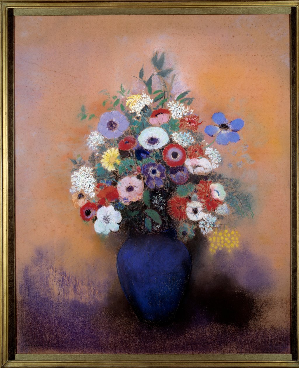 蓝色花瓶中的海葵和紫丁香 作者 Odilon Redon（1840-1916） 作者 奥迪隆·雷顿（Odilon Redon）