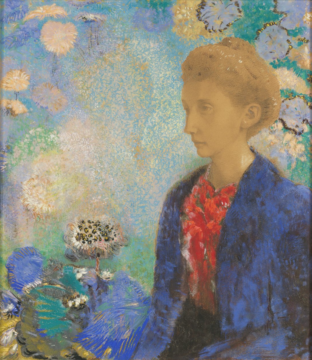 多米西男爵夫人，约1900年（粉彩和水粉画） 作者 奥迪隆·雷顿（Odilon Redon）